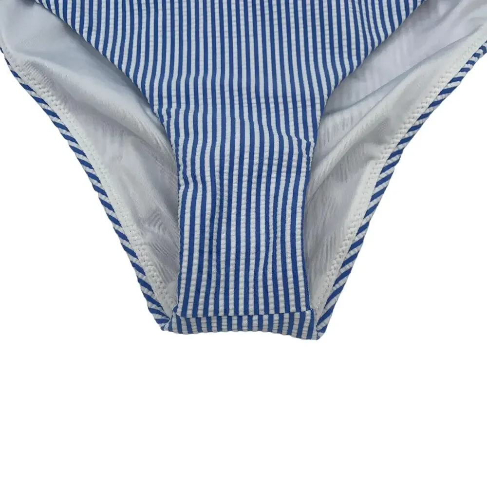 New J. Crew Seersucker Striped Hipster Bikini Swim Bathing Suit Bottom Medium